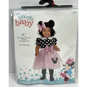 Disney Baby Minnie Mouse Dress-Up Costume 6-12‎ Months Pink Dress + Headband New